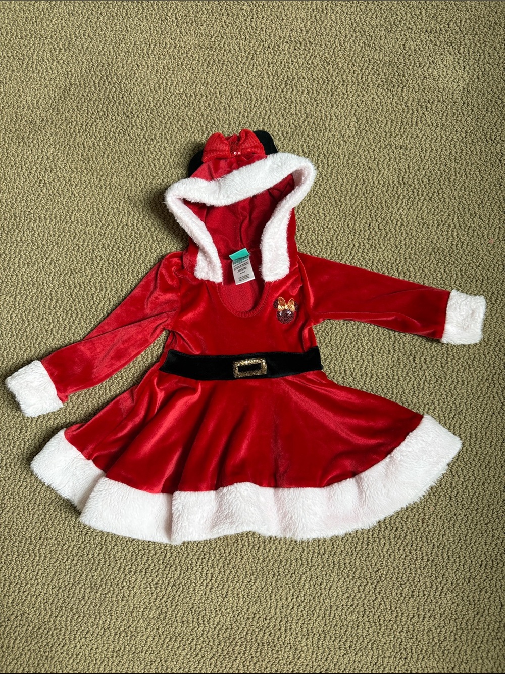 Disney Red Hooded Velvet Santa Dress with White Faux-Fur Trim
